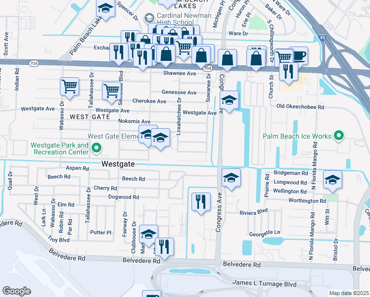 map of restaurants, bars, coffee shops, grocery stores, and more near 2441 Saranac Avenue in West Palm Beach