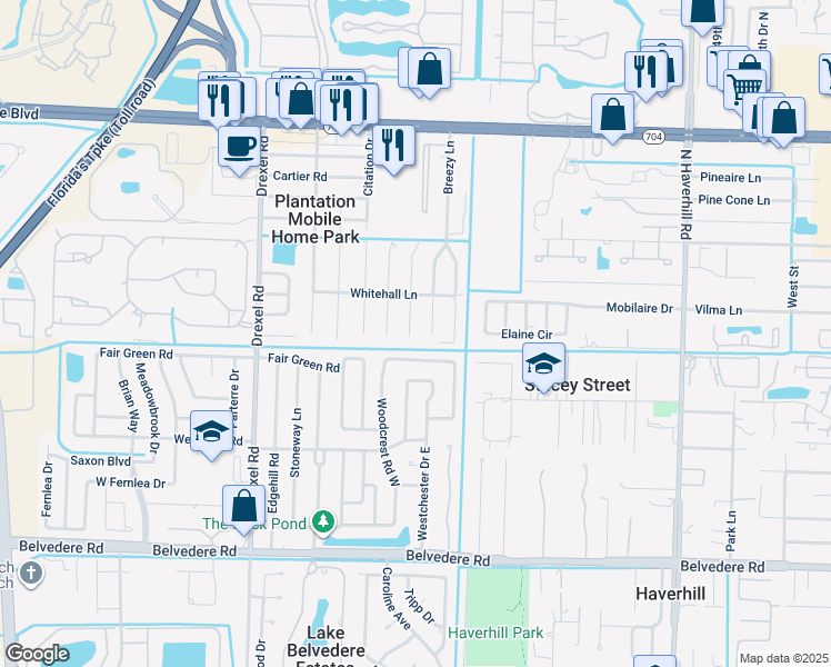 map of restaurants, bars, coffee shops, grocery stores, and more near 1520 Magnolia Lane in West Palm Beach