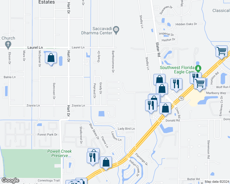 map of restaurants, bars, coffee shops, grocery stores, and more near 2511 Brownell Court in North Fort Myers
