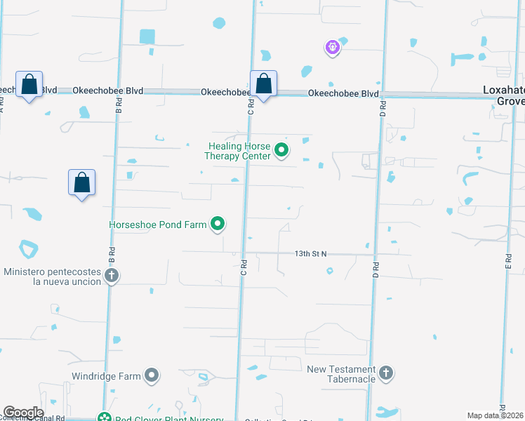 map of restaurants, bars, coffee shops, grocery stores, and more near 1550 C Road in Loxahatchee
