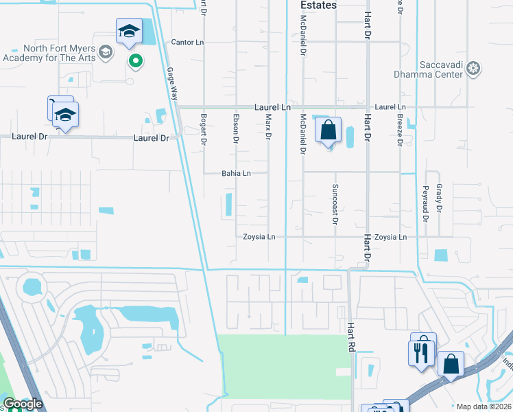 map of restaurants, bars, coffee shops, grocery stores, and more near 7610 Marx Drive in North Fort Myers