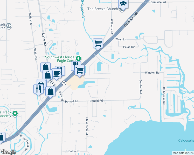 map of restaurants, bars, coffee shops, grocery stores, and more near 10807 Marlberry Way in North Fort Myers