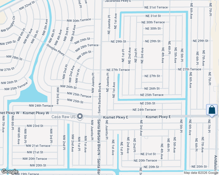 map of restaurants, bars, coffee shops, grocery stores, and more near 2531 Northeast 1st Avenue in Cape Coral