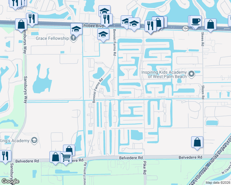 map of restaurants, bars, coffee shops, grocery stores, and more near 1485 Lake Crystal Drive in West Palm Beach