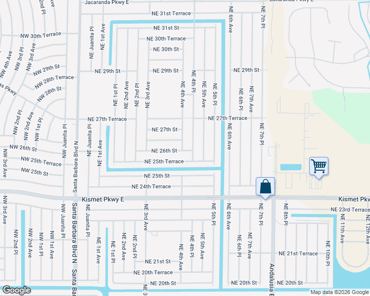 map of restaurants, bars, coffee shops, grocery stores, and more near 2603 Northeast 4th Avenue in Cape Coral