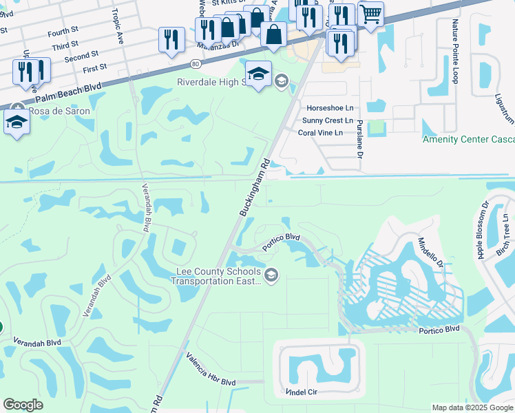 map of restaurants, bars, coffee shops, grocery stores, and more near 3150 Hampton Boulevard in Fort Myers