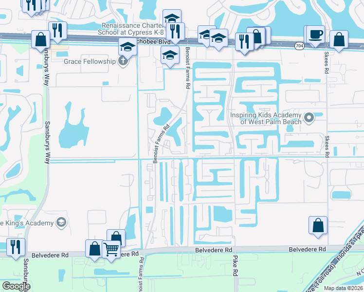 map of restaurants, bars, coffee shops, grocery stores, and more near 1485 Lake Crystal Drive in West Palm Beach
