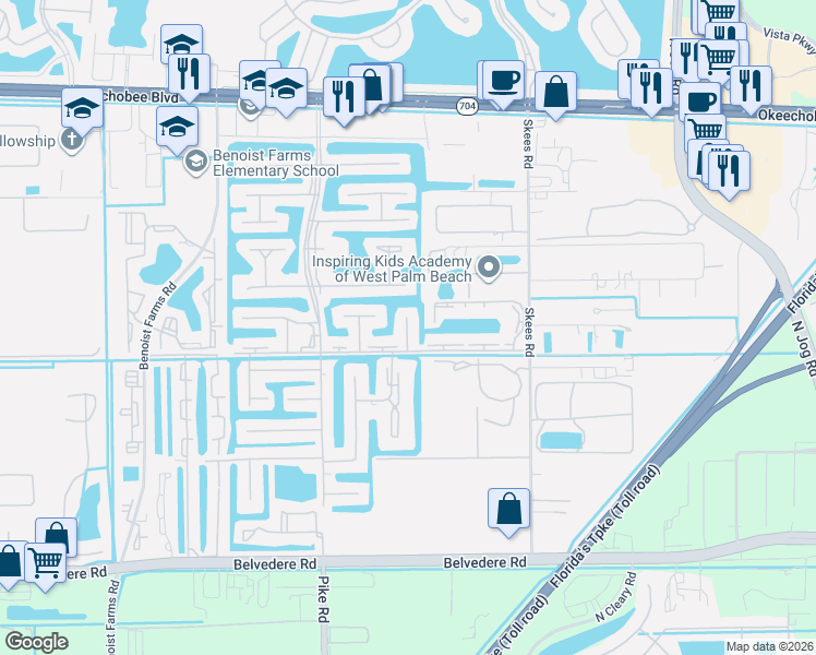 map of restaurants, bars, coffee shops, grocery stores, and more near 207 Golden River Drive in West Palm Beach
