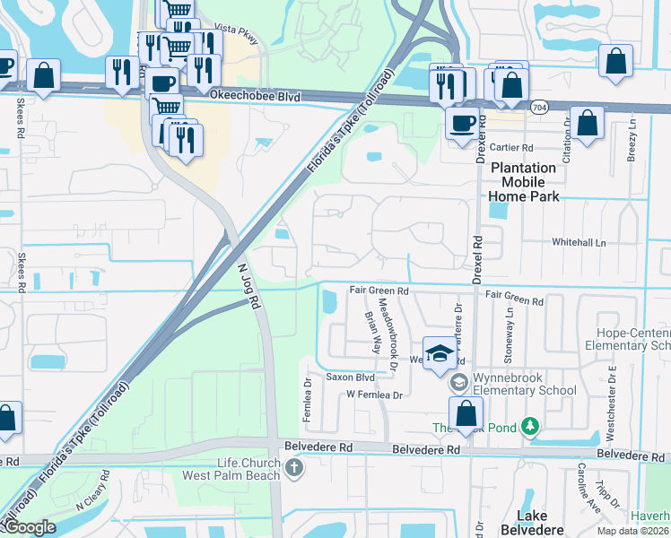 map of restaurants, bars, coffee shops, grocery stores, and more near 1531 Drexel Road in West Palm Beach
