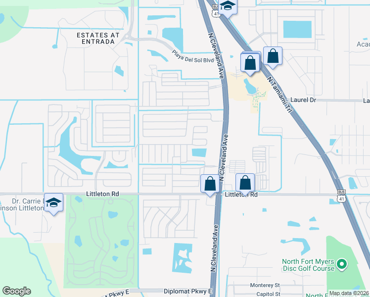 map of restaurants, bars, coffee shops, grocery stores, and more near 31 Emden Street in North Fort Myers
