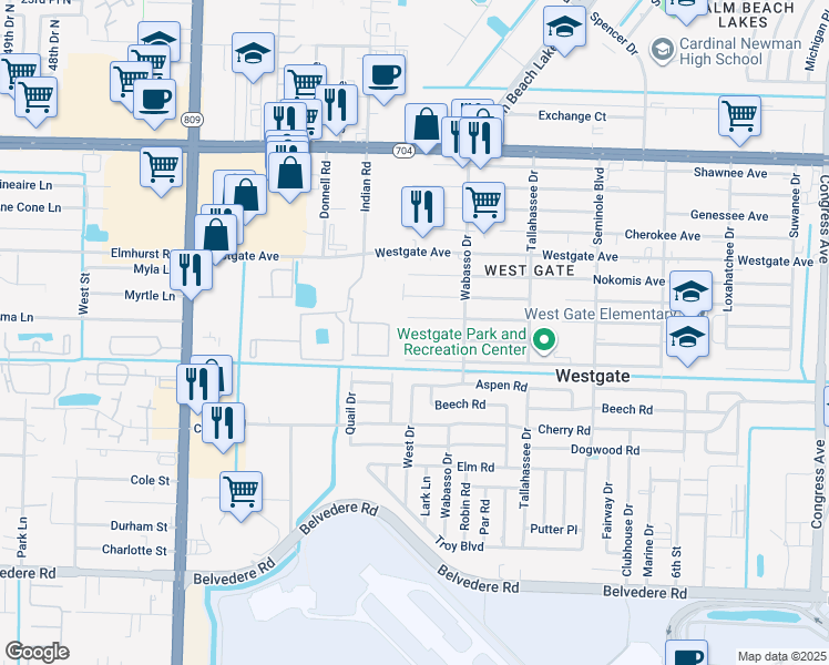 map of restaurants, bars, coffee shops, grocery stores, and more near 3980 Saranac Avenue in West Palm Beach