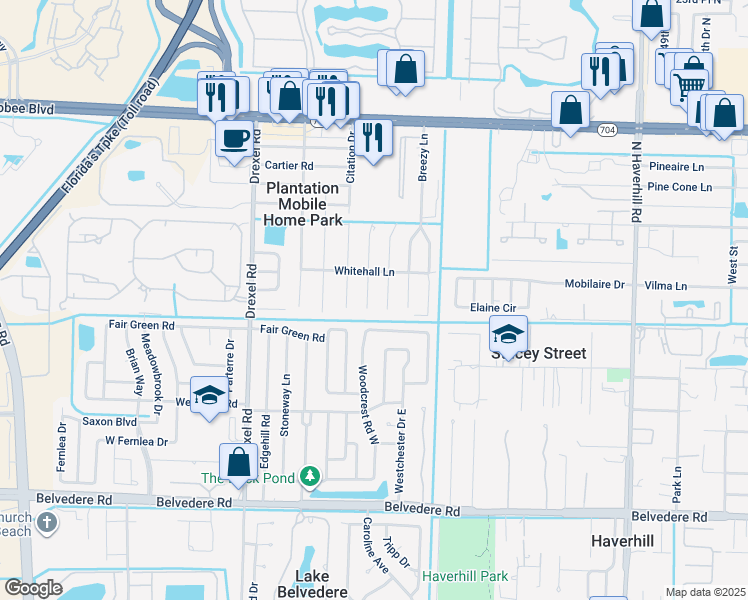 map of restaurants, bars, coffee shops, grocery stores, and more near 1520 Magnolia Lane in West Palm Beach