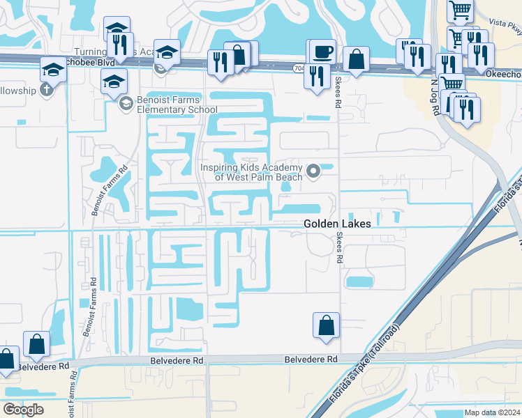 map of restaurants, bars, coffee shops, grocery stores, and more near 207 Golden River Drive in West Palm Beach