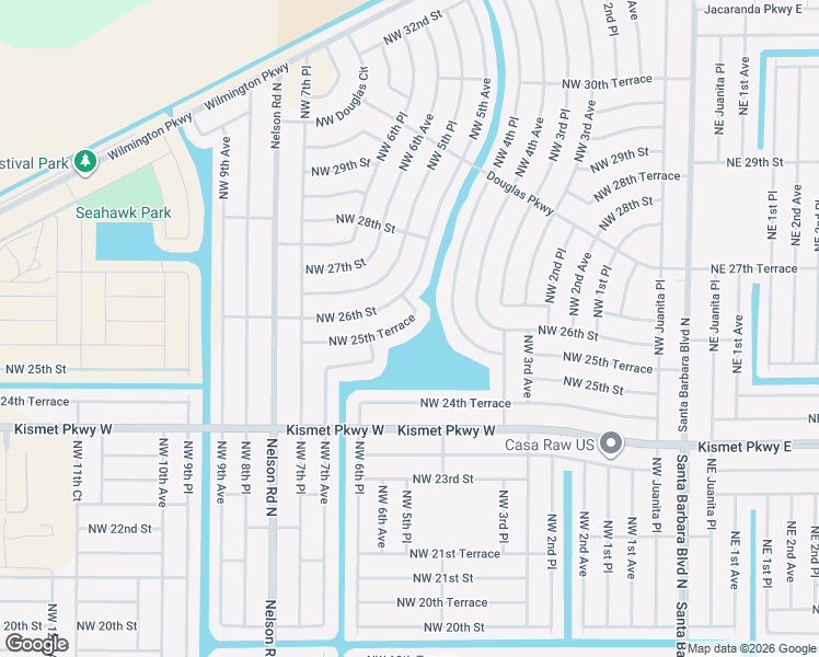 map of restaurants, bars, coffee shops, grocery stores, and more near 534 Northwest 25th Terrace in Cape Coral