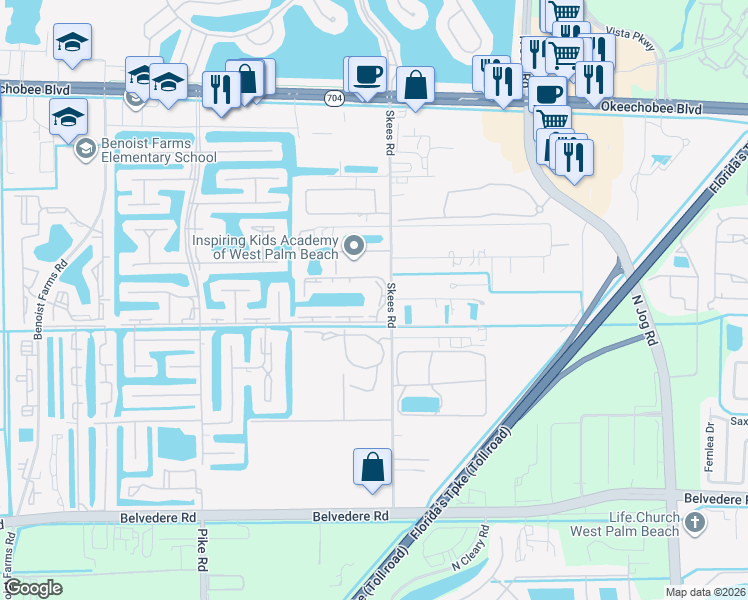 map of restaurants, bars, coffee shops, grocery stores, and more near 130 Lake Constance Drive in West Palm Beach