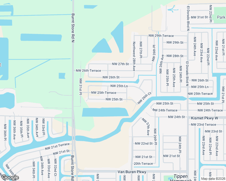 map of restaurants, bars, coffee shops, grocery stores, and more near 2828 Northwest 25th Terrace in Cape Coral