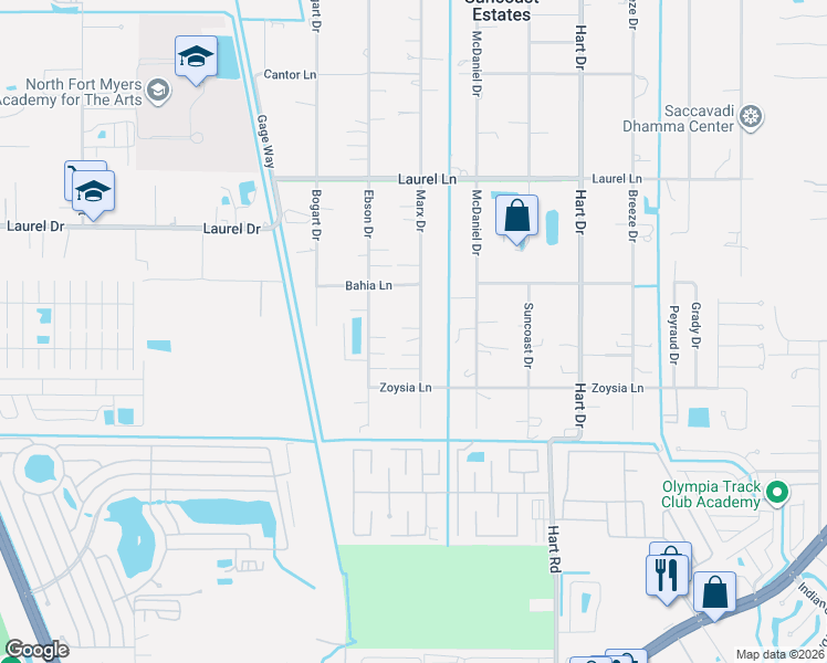 map of restaurants, bars, coffee shops, grocery stores, and more near 7610 Marx Drive in North Fort Myers