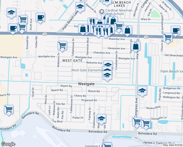 map of restaurants, bars, coffee shops, grocery stores, and more near 2644 Saginaw Avenue in West Palm Beach