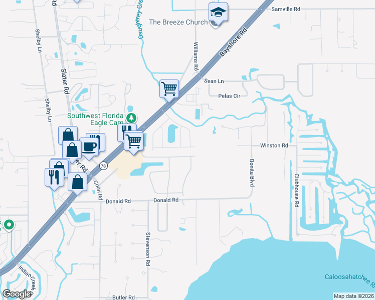 map of restaurants, bars, coffee shops, grocery stores, and more near 6794 Wolf Run Lane in North Fort Myers