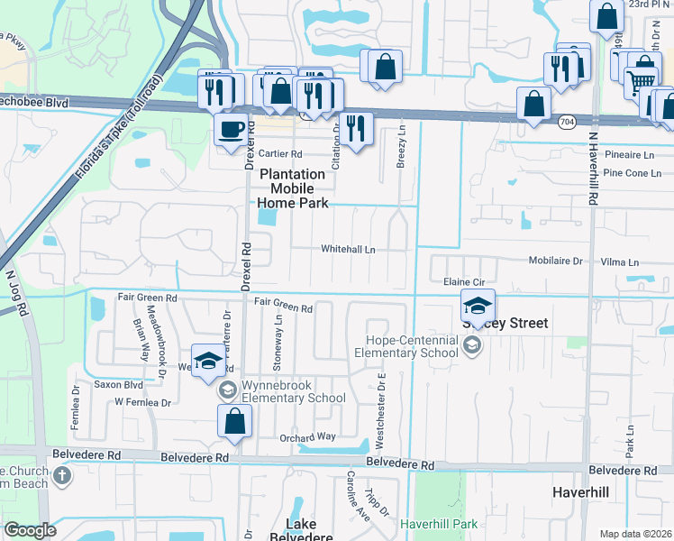 map of restaurants, bars, coffee shops, grocery stores, and more near 1524 Citation Drive in West Palm Beach