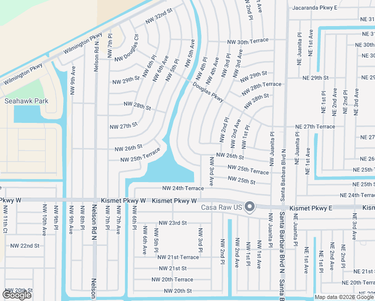 map of restaurants, bars, coffee shops, grocery stores, and more near 342 Northwest 25th Terrace in Cape Coral