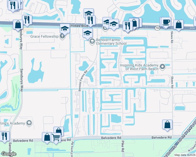 map of restaurants, bars, coffee shops, grocery stores, and more near 1485 Lake Crystal Drive in West Palm Beach