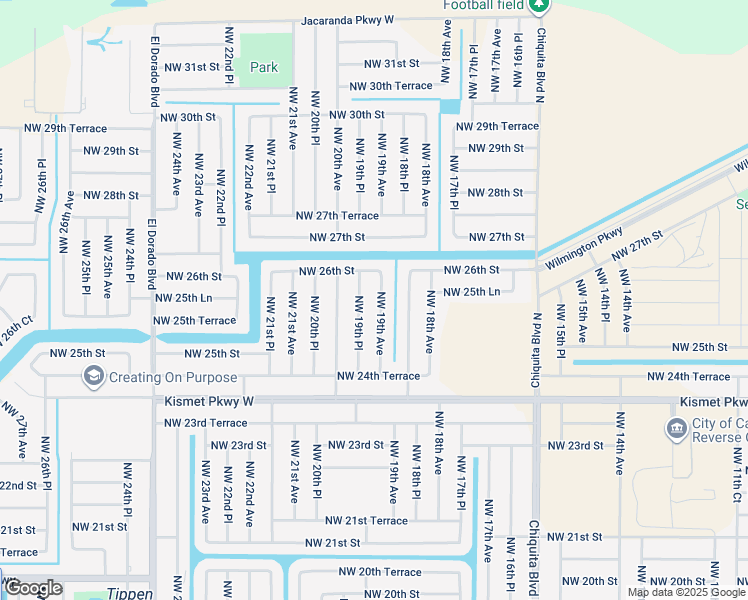 map of restaurants, bars, coffee shops, grocery stores, and more near 2549 Northwest 19th Place in Cape Coral