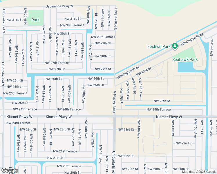 map of restaurants, bars, coffee shops, grocery stores, and more near 1623 Northwest 25th Lane in Cape Coral