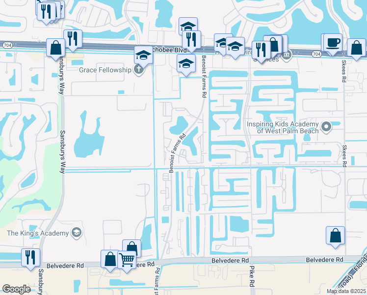map of restaurants, bars, coffee shops, grocery stores, and more near 1453 Lake Crystal Drive in Royal Palm Beach