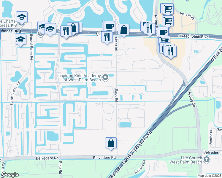 map of restaurants, bars, coffee shops, grocery stores, and more near 142 Lake Constance Drive in West Palm Beach