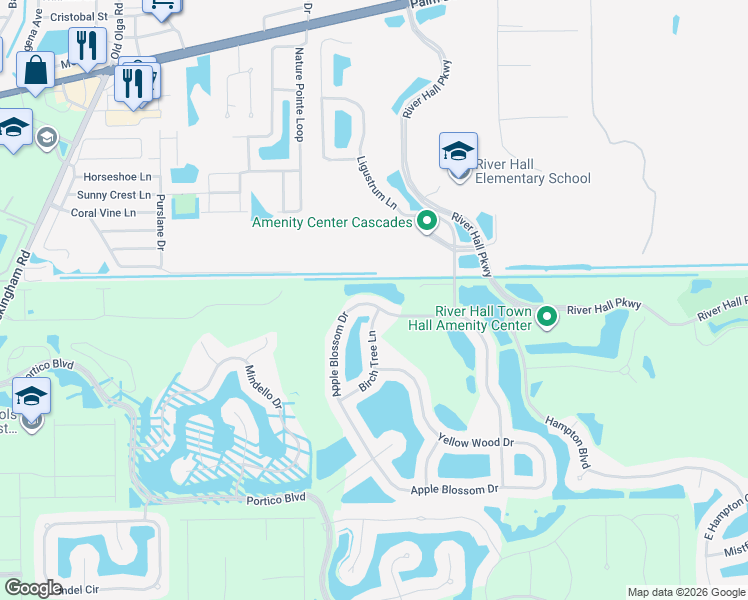 map of restaurants, bars, coffee shops, grocery stores, and more near 3067 Apple Blossom Drive in Alva