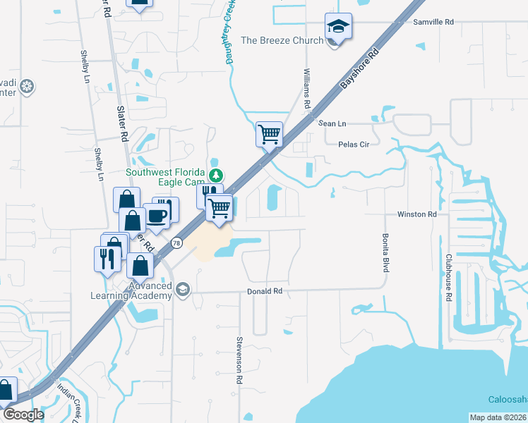 map of restaurants, bars, coffee shops, grocery stores, and more near 16272 Shadow Pine Road in North Fort Myers