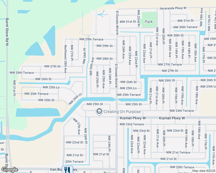 map of restaurants, bars, coffee shops, grocery stores, and more near 2547 Northwest 25th Avenue in Cape Coral