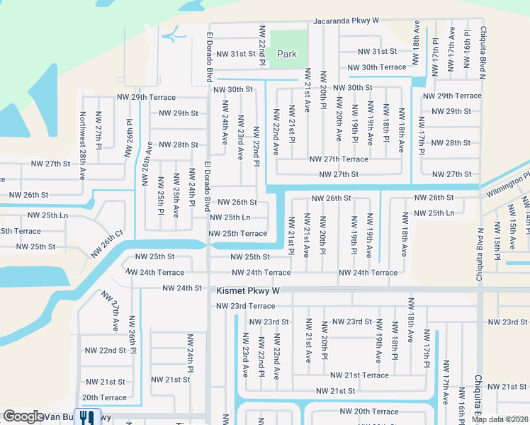 map of restaurants, bars, coffee shops, grocery stores, and more near 2214 Northwest 26th Street in Cape Coral