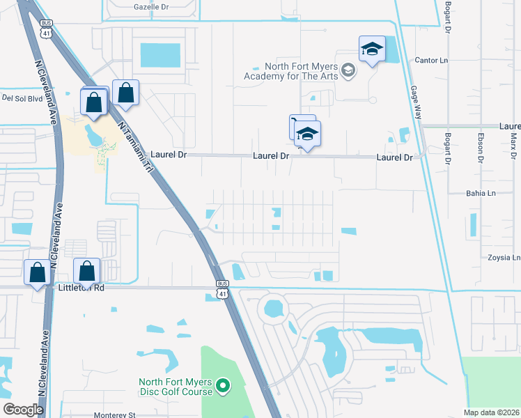 map of restaurants, bars, coffee shops, grocery stores, and more near 278 Peaceful Drive in North Fort Myers
