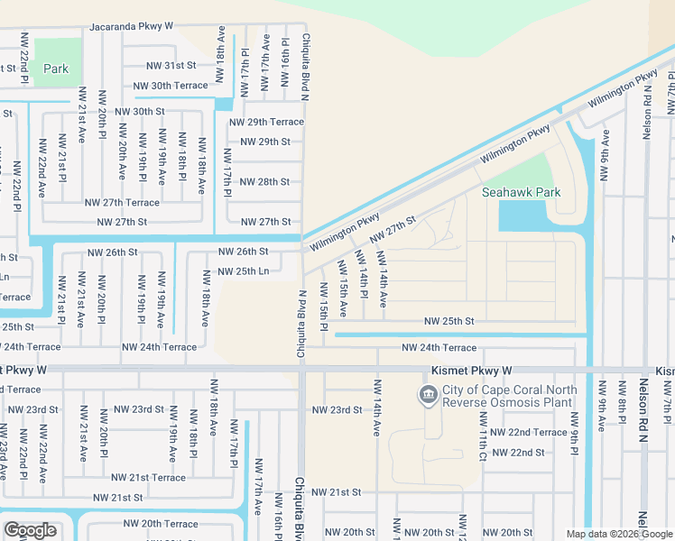 map of restaurants, bars, coffee shops, grocery stores, and more near 2606 Northwest 15th Avenue in Cape Coral
