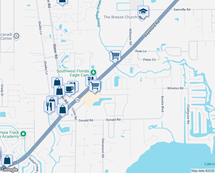 map of restaurants, bars, coffee shops, grocery stores, and more near 16272 Horizon Road in North Fort Myers