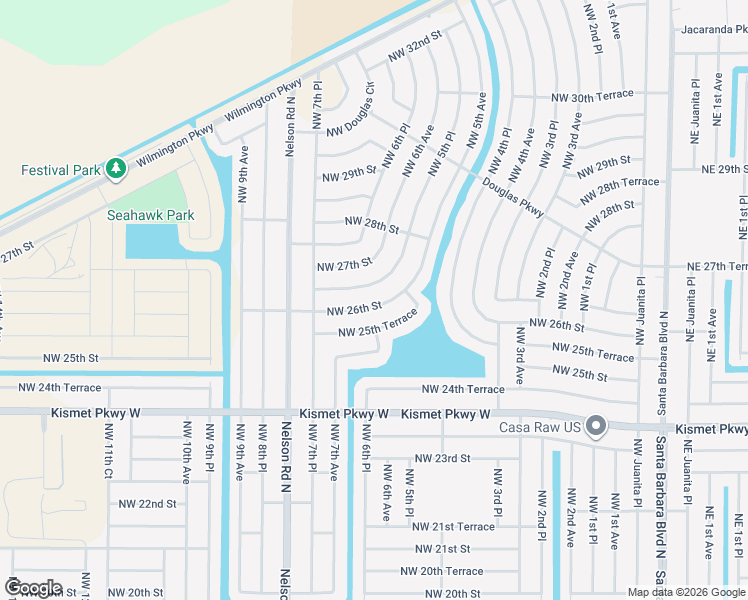 map of restaurants, bars, coffee shops, grocery stores, and more near 604 Northwest 26th Terrace in Cape Coral