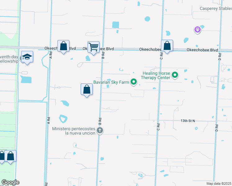 map of restaurants, bars, coffee shops, grocery stores, and more near San Diego Drive in Loxahatchee Groves