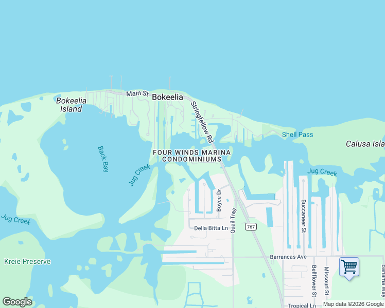map of restaurants, bars, coffee shops, grocery stores, and more near 16641 Stringfellow Road in Bokeelia