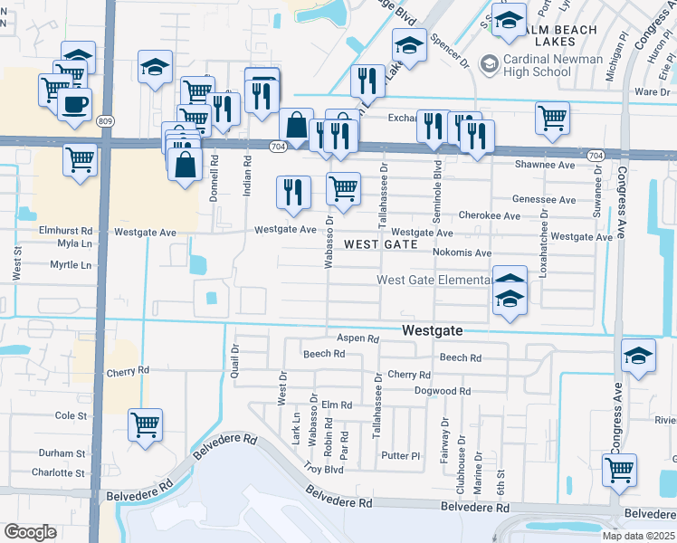 map of restaurants, bars, coffee shops, grocery stores, and more near 3826 Hiawatha Avenue in West Palm Beach