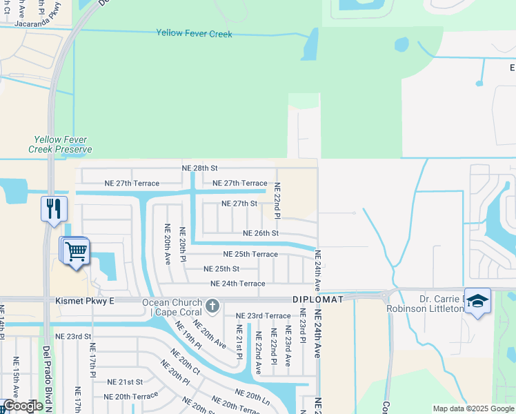 map of restaurants, bars, coffee shops, grocery stores, and more near 2624 Northeast 22nd Avenue in Cape Coral