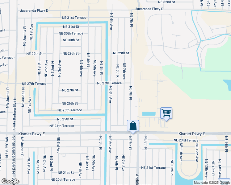 map of restaurants, bars, coffee shops, grocery stores, and more near 2624 NE 6th Pl in Cape Coral