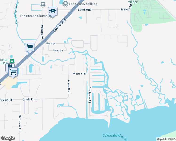 map of restaurants, bars, coffee shops, grocery stores, and more near 2425 Club House Road in North Fort Myers