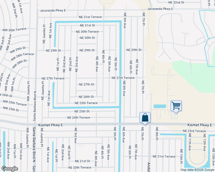 map of restaurants, bars, coffee shops, grocery stores, and more near 2624 Northeast 5th Avenue in Cape Coral