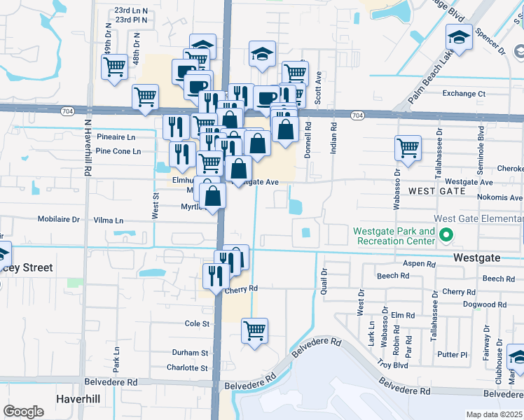 map of restaurants, bars, coffee shops, grocery stores, and more near 4260 Westgate Avenue in West Palm Beach