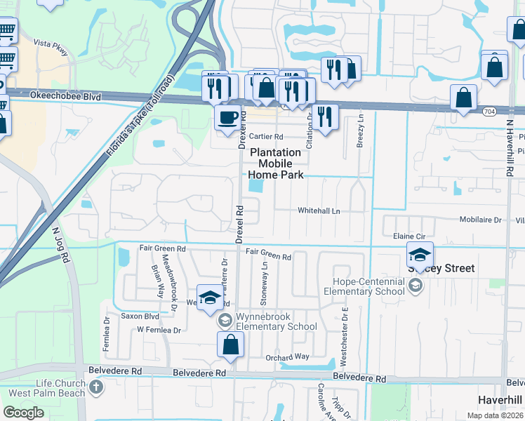 map of restaurants, bars, coffee shops, grocery stores, and more near 1610 Velvet Place East in West Palm Beach