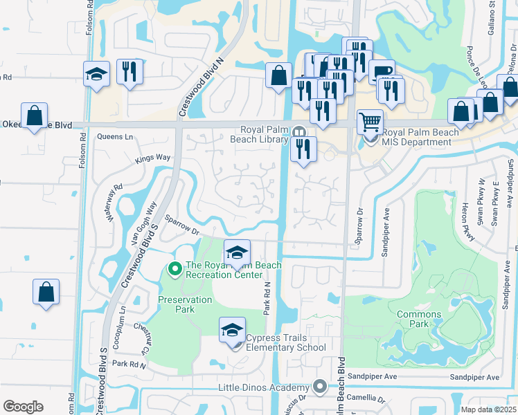 map of restaurants, bars, coffee shops, grocery stores, and more near 489 Lynbrook Court in Royal Palm Beach