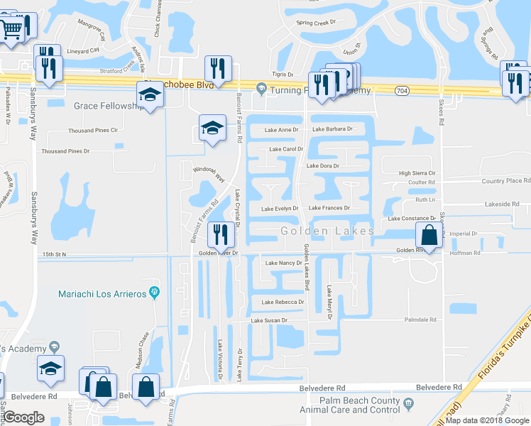 map of restaurants, bars, coffee shops, grocery stores, and more near 200 Lake Evelyn Drive in West Palm Beach