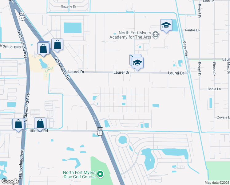map of restaurants, bars, coffee shops, grocery stores, and more near 278 Peaceful Drive in North Fort Myers